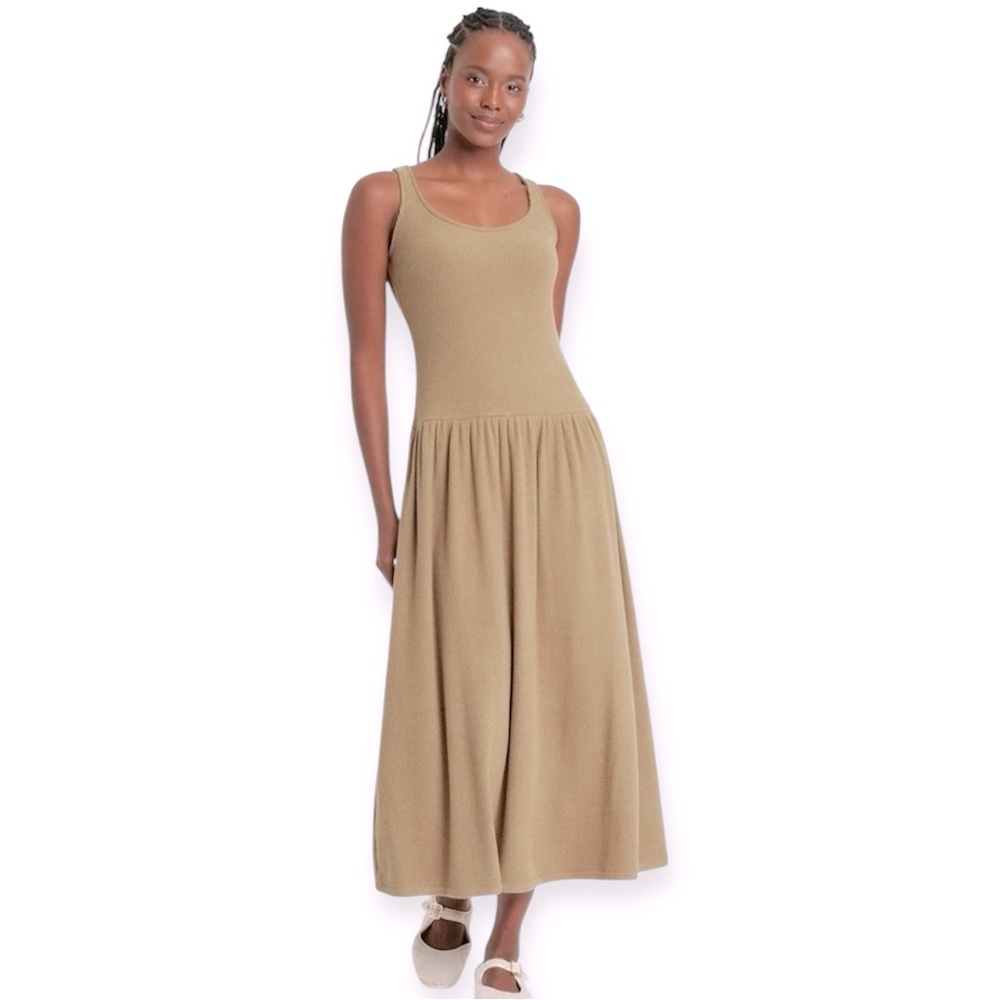 Universal Thread Women's Brown Drop Waist Knit Midi Slip‎ Dress